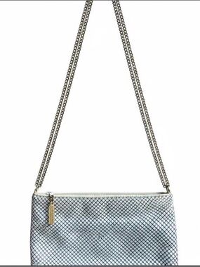 Whiting & Davis Metallic White  Mesh Crossbody with Double Chain